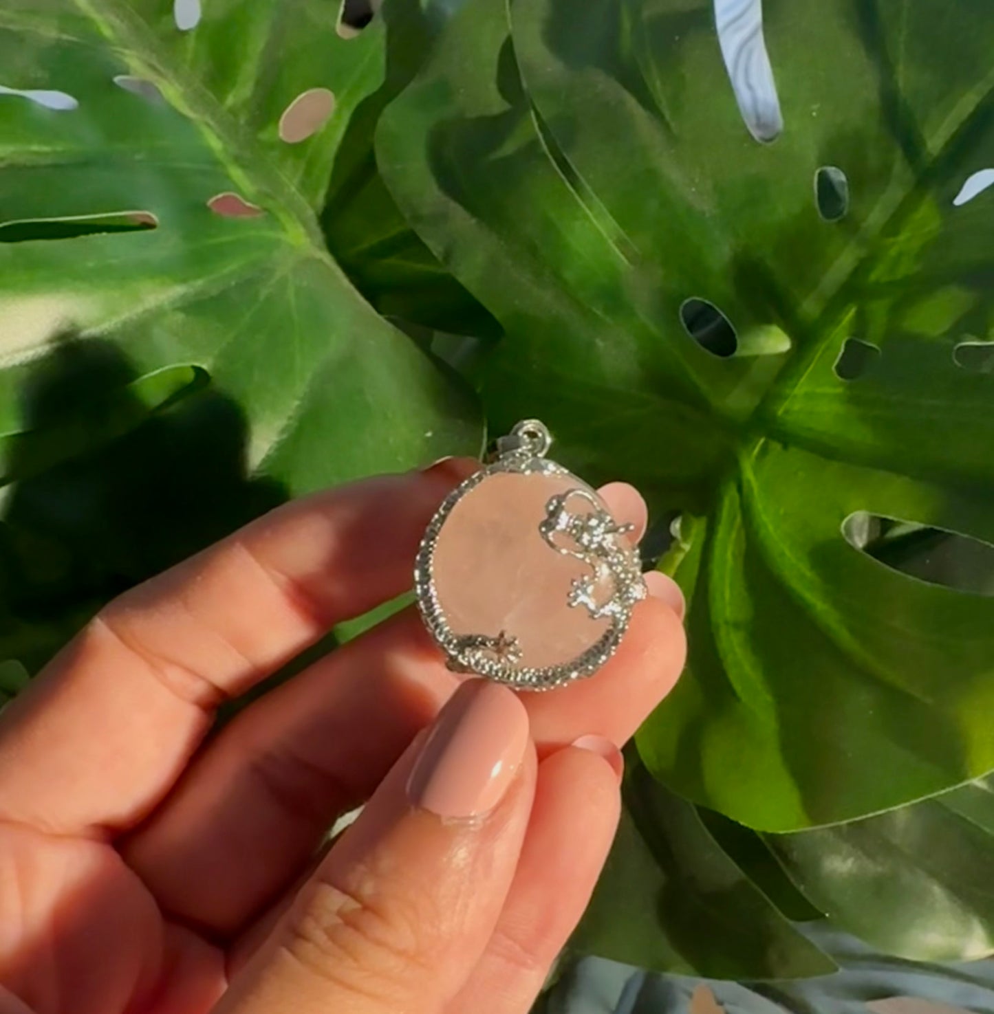 Dragon metal wrap rose quartz pendant