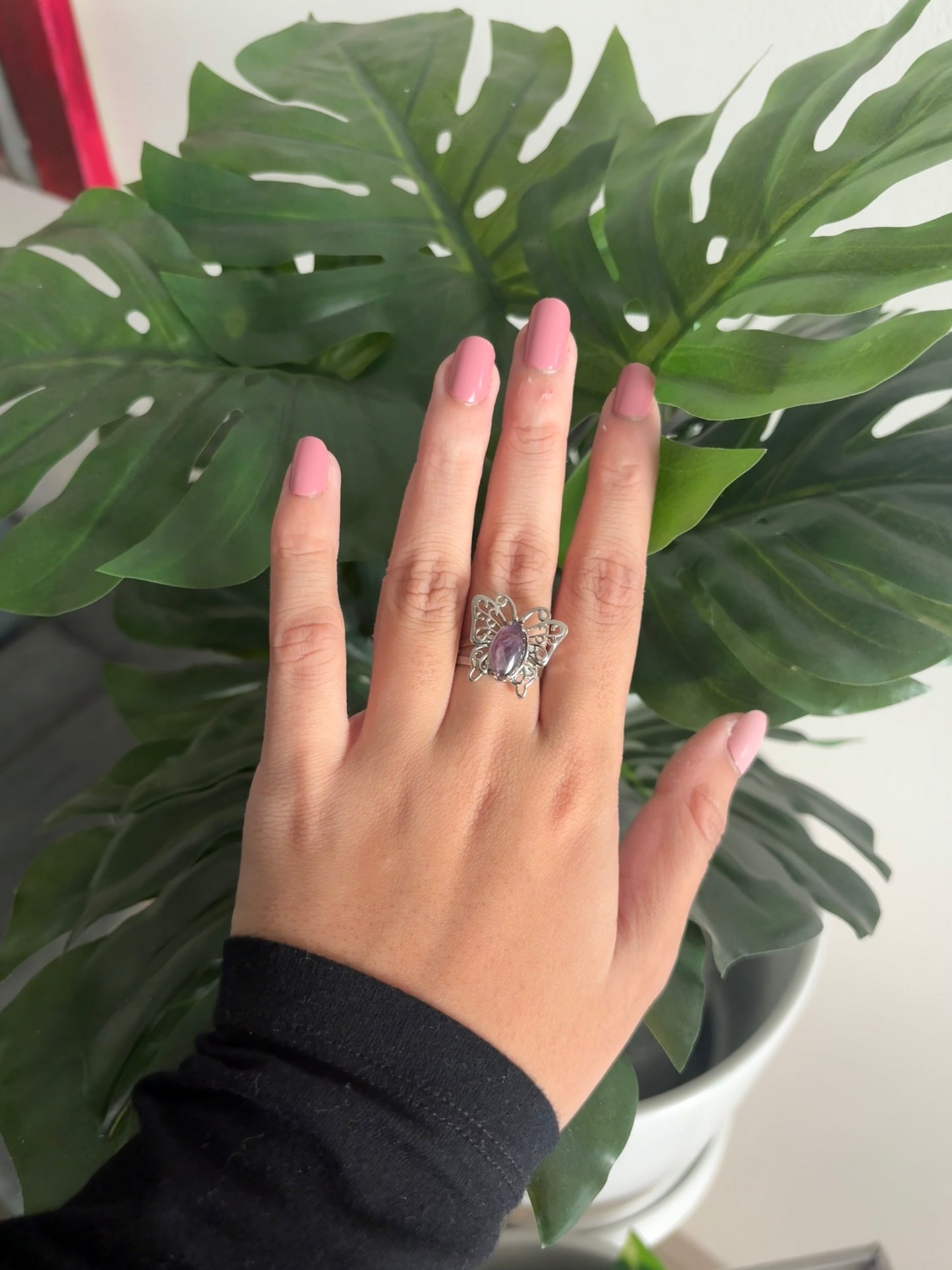 Butterfly shaped crystal rings