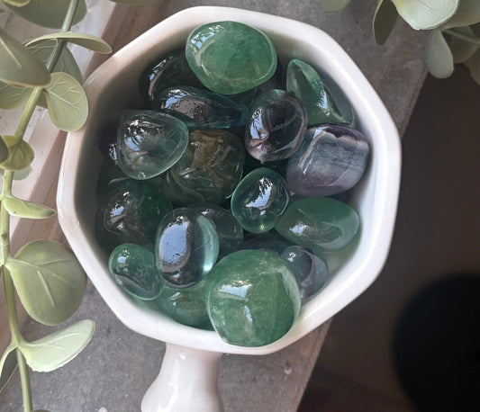Fluorite tumbles
