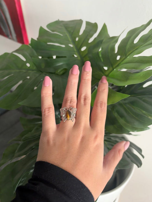 Butterfly shaped crystal rings