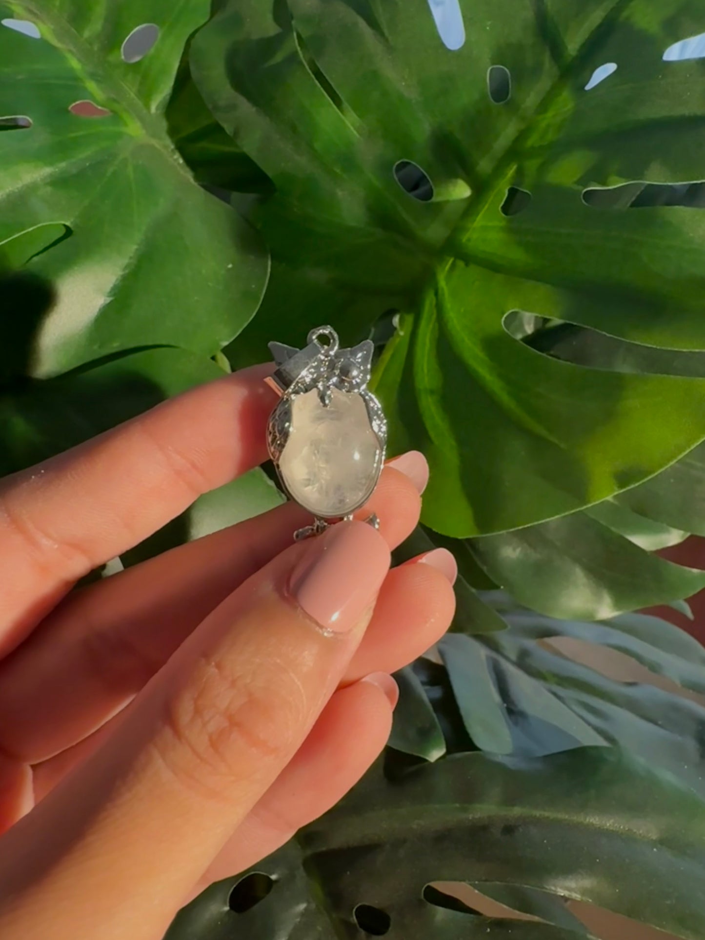 Guardian owl clear quartz pendant