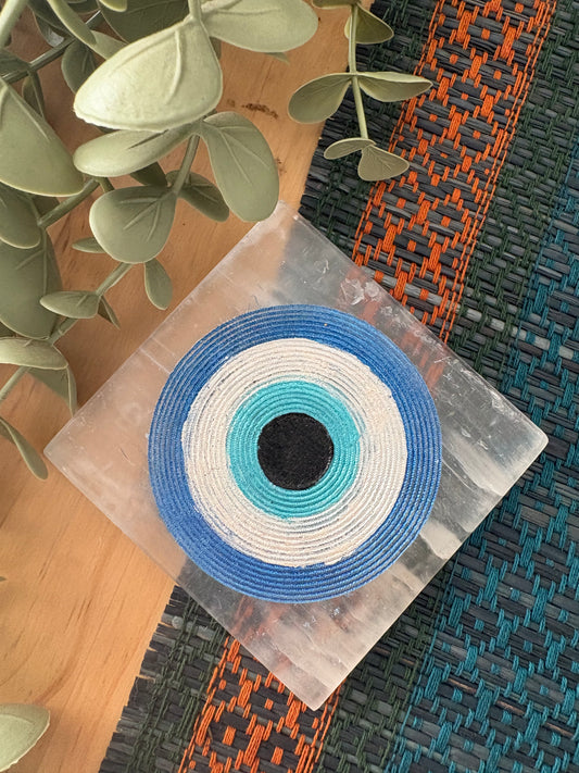 Selenite Evil Eye Plate.